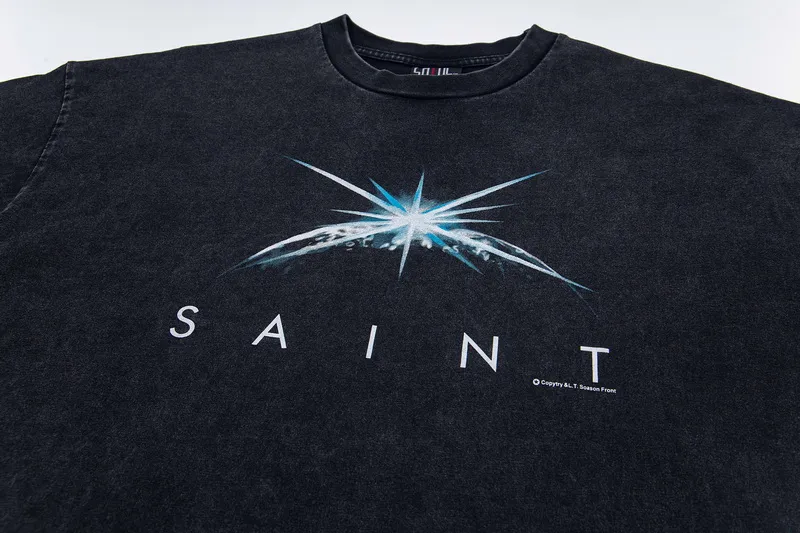 130💰S02# Saint michael American high street starlight letter print retro washed distressed loose cotton short-sleeved T-shirt 13 washed black S, M, L, XL